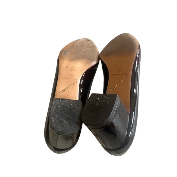 Brian Atwood Burgundy & Black Patent Leather Block Heel Pumps Size 10 - Picture 4 of 6